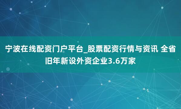 宁波在线配资门户平台_股票配资行情与资讯 全省旧年新设外资企业3.6万家