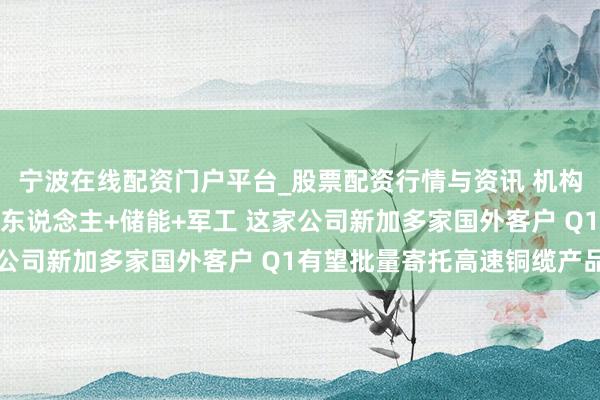宁波在线配资门户平台_股票配资行情与资讯 机构调研丨东说念主形机器东说念主+储能+军工 这家公司新加多家国外客户 Q1有望批量寄托高速铜缆产品