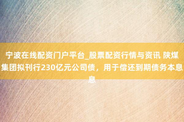 宁波在线配资门户平台_股票配资行情与资讯 陕煤集团拟刊行230亿元公司债，用于偿还到期债务本息